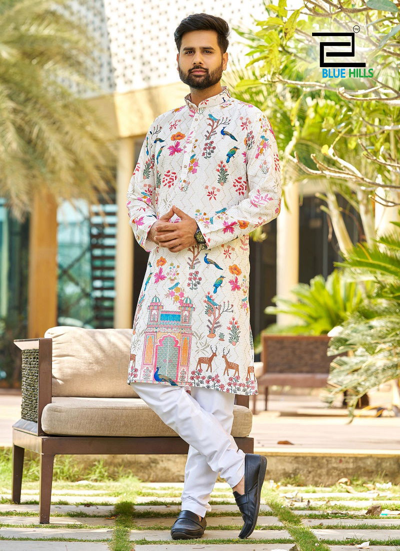 Blue Hills Paarv Rayon Embroidered Mens Kurta With Pyjama